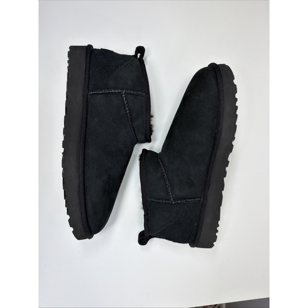 UGG Women's Classic Ultra Mini Slip On Sheepskin Winter Boot Black 9